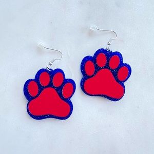 Orange blue tiger paw print earrings